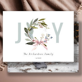 Joy Blush Green Winter Kerstkrans Foto Feestdagenkaart