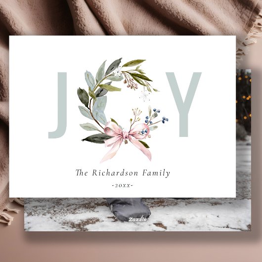 Joy Blush Green Winter Kerstkrans Foto Feestdagenkaart