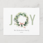 Joy Blush Groene Kerstkrans Watercolor Feestdagenkaart (Voorkant)