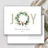 Joy Blush Groene Kerstkrans Watercolor Feestdagenkaart