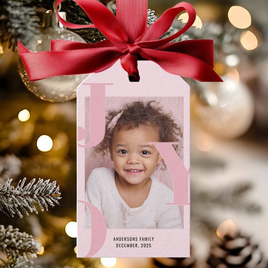 JOY Blush Pink Modern Christmas | Personalized  Cadeaulabel