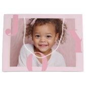 JOY Blush Pink Modern Christmas | Personalized Groot Cadeauzakje (Voorkant)