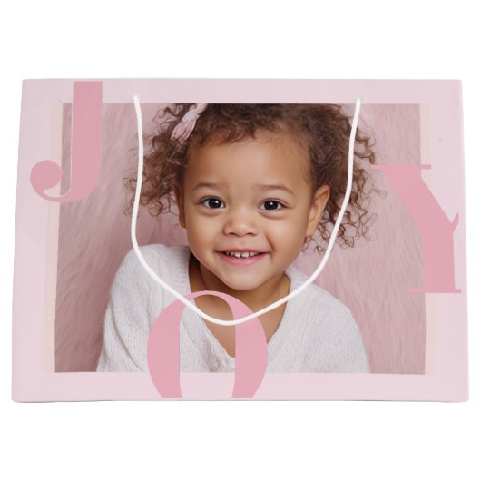 JOY Blush Pink Modern Christmas | Personalized Groot Cadeauzakje (Voorkant)