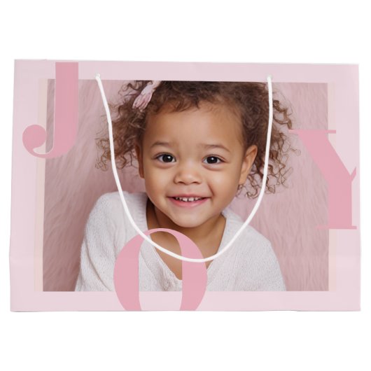 JOY Blush Pink Modern Christmas | Personalized Groot Cadeauzakje (Achterkant)