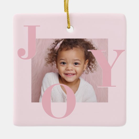 JOY Blush Pink Modern Christmas | Personalized Keramisch Ornament (Voorkant)