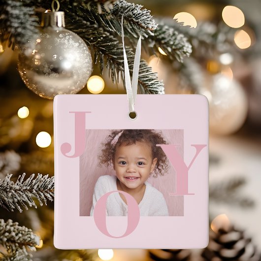 JOY Blush Roze Moderne Kerstmis | Gepersonaliseerd Keramisch Ornament