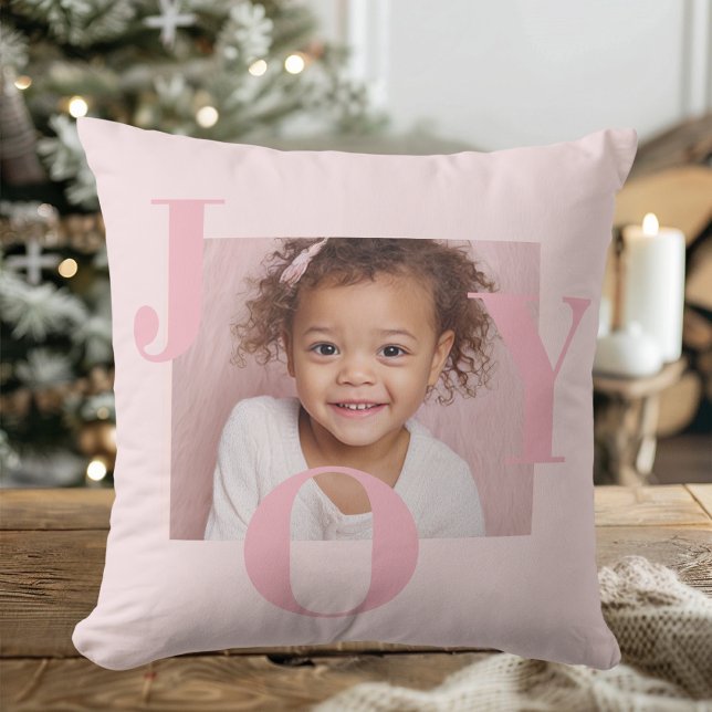 JOY Blush Roze Moderne Kerstmis | Gepersonaliseerd Kussen (Creator heeft geüpload)