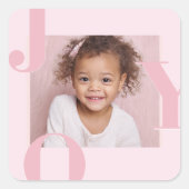 JOY Blush Roze Moderne Kerstmis | Gepersonaliseerd Vierkante Sticker (Voorkant)