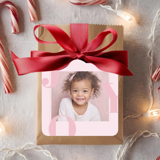 JOY Blush Roze Moderne Kerstmis | Gepersonaliseerd Vierkante Sticker