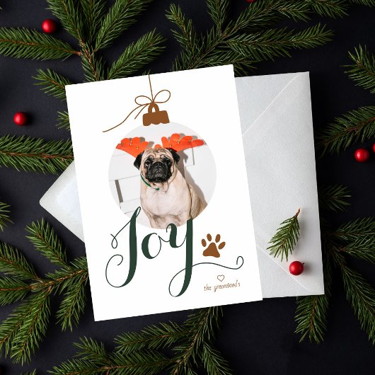 Joy Boho Pet Photo Ornament Holiday Card Feestdagenkaart