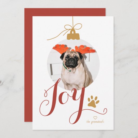 Joy Boho Pet Photo Ornament Holiday Card Feestdagenkaart (Voorkant / Achterkant)