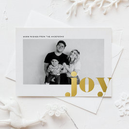 JOY Bold Typografie Moderne Foto Kerstmis Folie Feestdagen Briefkaart