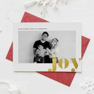 JOY Bold Typografie Moderne Foto Kerstmis Folie Feestdagenkaart
