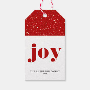 JOY Bold Typografie Rood Modern Kerstmis Cadeaulabel