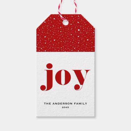 JOY Bold Typografie Rood Modern Kerstmis Cadeaulabel (Voorkant)