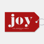 JOY Bold Typography Modern Christmas Red Cadeaulabel (Voorkant (Horizontaal))