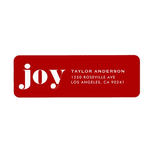 JOY Bold Typography Modern Christmas Red Etiket (Voorkant)