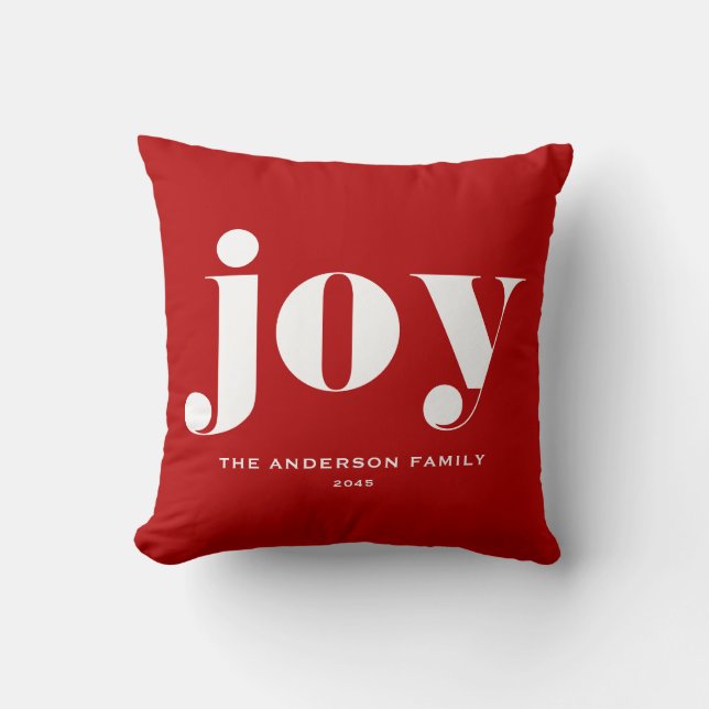 JOY Bold Typography Modern Christmas Red Kussen (Voorkant)