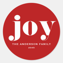 JOY Bold Typography Modern Christmas Red Ronde Sticker