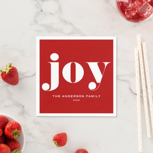 JOY Bold Typography Modern Christmas Red Servet (Insitu)