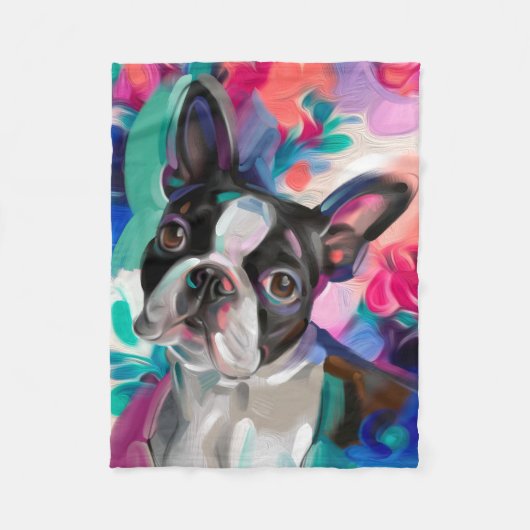 'Joy' Boston Terrier Dog Art fleece deken (Voorkant)