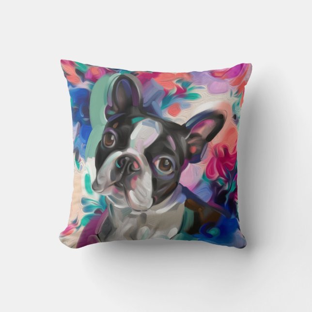 'Joy' Boston Terrier Dog Art kussen (Voorkant)