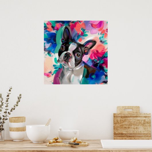 'Joy' Boston Terrier Dog Art print op papier (Keuken)