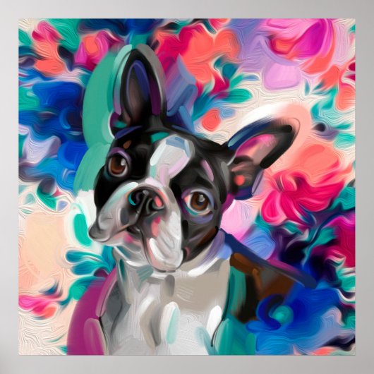 'Joy' Boston Terrier Dog Art print op papier (Voorkant)