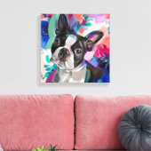 'Joy' Boston Terrier Hond Art print op doek (Insitu (Woonkamer))