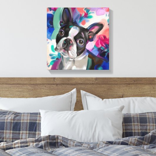 'Joy' Boston Terrier Hond Art print op doek (Insitu (Slaapkamer))