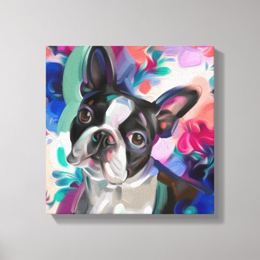 'Joy' Boston Terrier Hond Art print op doek (Voorkant)