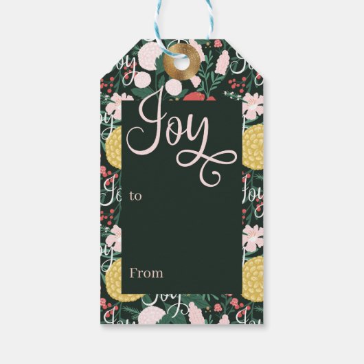 Joy Botanical Floral Festive Garden Pattern Green Cadeaulabel (Achterkant)