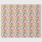 Joy Botanical Floral Festive Garden Pattern roze Cadeaupapier (Vlak)