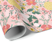 Joy Botanical Floral Festive Garden Pattern roze Cadeaupapier (Rol Hoek)