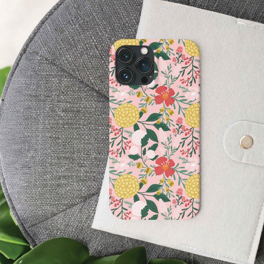 Joy Botanical Floral Festive Garden Pattern roze Case-Mate iPhone Case