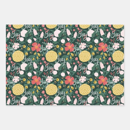 Joy Botanical Floral Festive Garden Pattern roze Inpakpapier Vel (Voorkant 2)