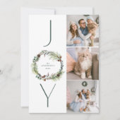 JOY Botanische Pine Krans Foto Collage Kerstmis Feestdagenkaart (Voorkant)