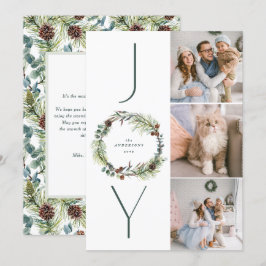 JOY Botanische Pine Krans Foto Collage Kerstmis Feestdagenkaart