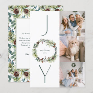 JOY Botanische Pine Krans Foto Collage Kerstmis Feestdagenkaart