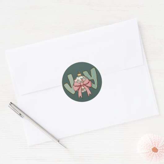 Joy Bow and Ornament Preppy Christmas Holiday Ronde Sticker (Envelop)