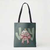 Joy Bow en Ornament Preppy Kerstvakantie Tote Bag (Voorkant)