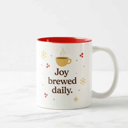 Joy Brewed Daily – Cozy Holiday Coffee Mug Tweekleurige Koffiemok (Rechts)
