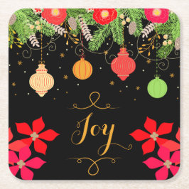 Joy Bright Kerstmis Baubles Ornaments and Flowers Kartonnen Onderzetters