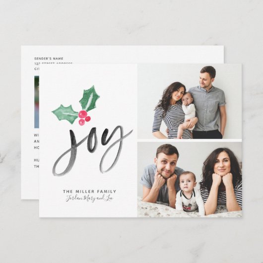 Joy Brush Script Holiday | 2-kerstfoto Aankondigingskaart (Voorkant / Achterkant)