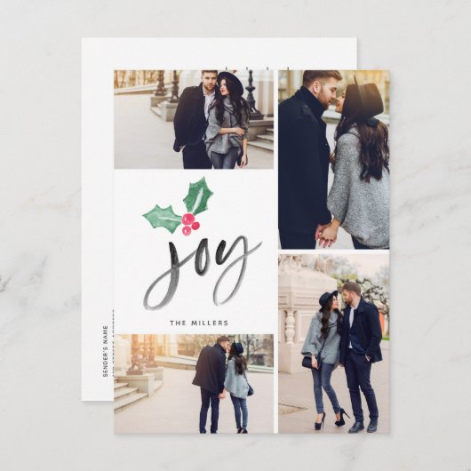 Joy Brush Script Holiday | 4-kerstfoto Aankondigingskaart (Voorkant / Achterkant)