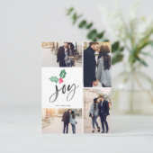 Joy Brush Script Holiday | 4-kerstfoto Aankondigingskaart (Staand voorkant)