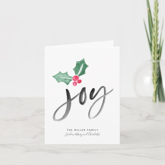 Joy Brush Script Holiday | Gevouwen kerstkaart Kaart (Voorkant)