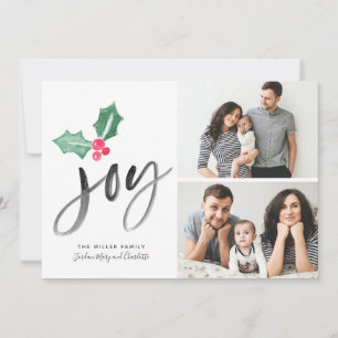 Joy Brush Script Holiday   Kerstfotokaart met 2-ke