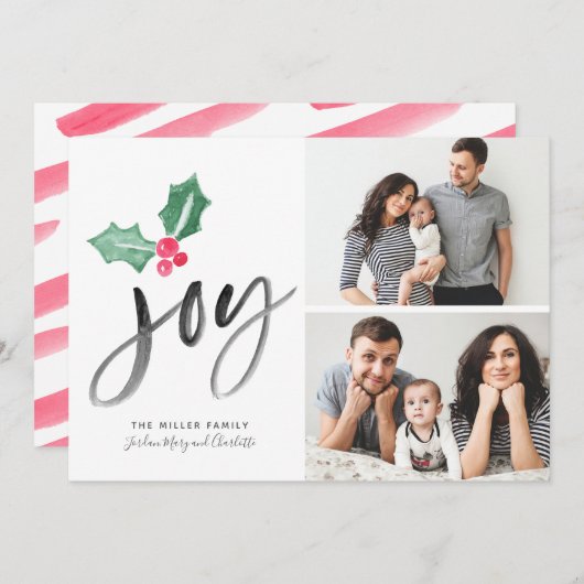 Joy Brush Script Holiday | Kerstfotokaart met 2-ke (Voorkant / Achterkant)