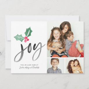 Joy Brush Script Holiday   Kerstmis 3-fotokaart